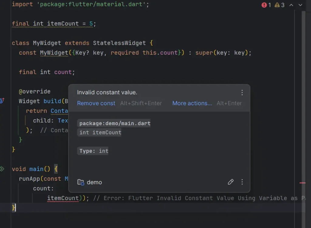 Flutter Invalid Constant Value Using Variable as Parameter